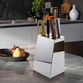 PEROPROS Industrial Style Knife Block Holder,316 Grade Stainless Steel Counter Top Cutlery Shelf Reflective Polish, One Pack