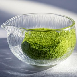 Britegleam Deep Textured Glass Matcha Bowl With Spout,Glass Chawan Matcha Green Tea Whisk Bowls,Clear Japanese Style Cute Salad Mixing Bowl