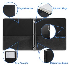 Samsill Vintage Leather Mini 3 Ring Binder 0.5 Inch Round Ring (Holds 100 Sheets), 5.5 x 8.5 Inch Documents, Professional Organizer, Planner, Notebook, Black