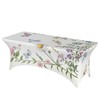 Spring Floral Butterfly Spandex Tablecloth for Rectangular Tables, Fitted Tablecloth