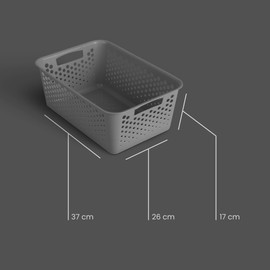 Pro Home Pack of 4 Storage Baskets, 10.0 L with Handles, BPA-Free, Organiser (37 x 26 x 17 cm, Anthracite), Baskets for Bathroom, Kitchen, Bedroom, Household Basket