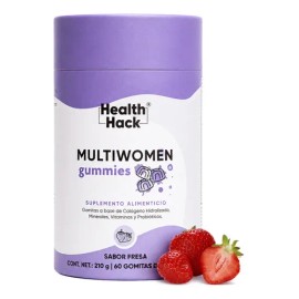 Health Hack Multi Women Gomitas Multivitamínico para Mujer, Sabor Fresa, con 27 Ingredientes, Vitaminas, Minerales, Mio-Inositol, Probióticos, Biotina