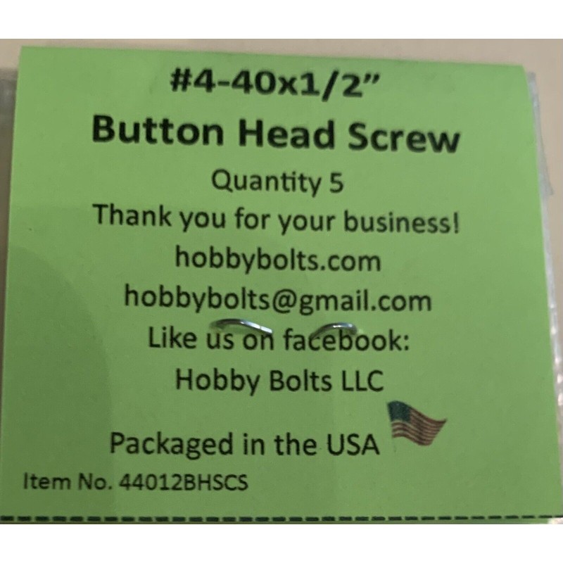 Hobby Bolts 4-40x1/2” Button Head Hex Drive Screw. Qty:3 Packs
