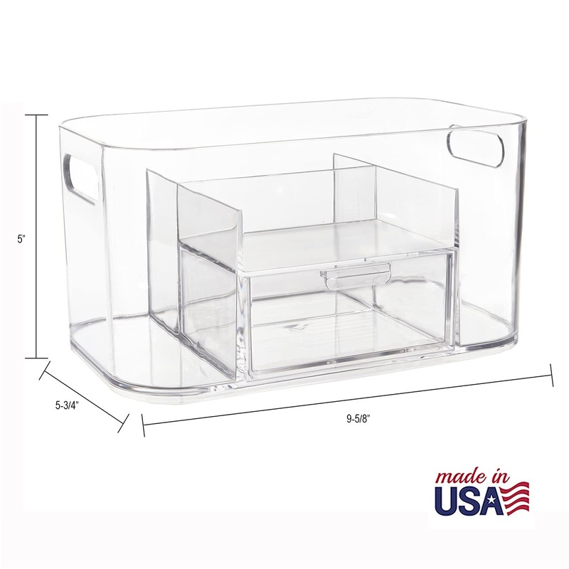STORi Bliss Clear Makeup Organizer for Countertop, Divided Bathroom Organizer