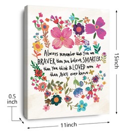 OTINGQD Inspirational Canvas Wall Art for Girls,Always Remember That You Are Braver Than You Believe Wall Decor,Motivational Wall Art for Teens Women,Teen Girl Room Decor