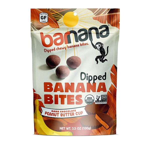 Barnana Organic Chewy Banana Bites - PB Cup - 3.5 Ounce, 12 Pack Bites - Delicious Potassium Rich Banana Snacks - Lunch Dinner Sports Hiking Natural Snack - Whole 30, Paleo, Vegan