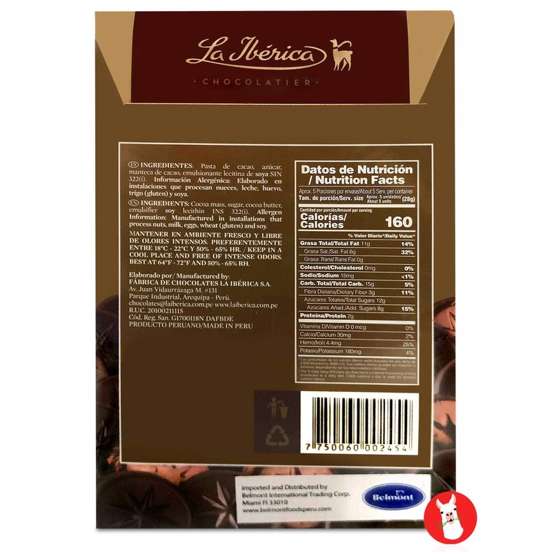 La Iberica Pastillas de Chocolate Negro 70% Cacao Peruano |