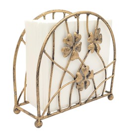Antique Bronze Metal Floral Petals & Branches Tabletop Napkin Holder, Freestanding Tissue Dispenser