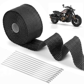 Jortmrd 5M Hitzeschutzband Auspuff Dichtband Hitzeschutz Auspuff Bandage mit 10 Kabelbinder Edelstahl Schwarz Hitzeschutzband Thermoband Auspuffband für Motorrad, Auto