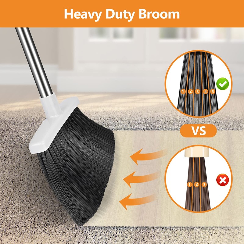 Folews Broom and Dustpan Set, Heavy Duty Dust Pan with