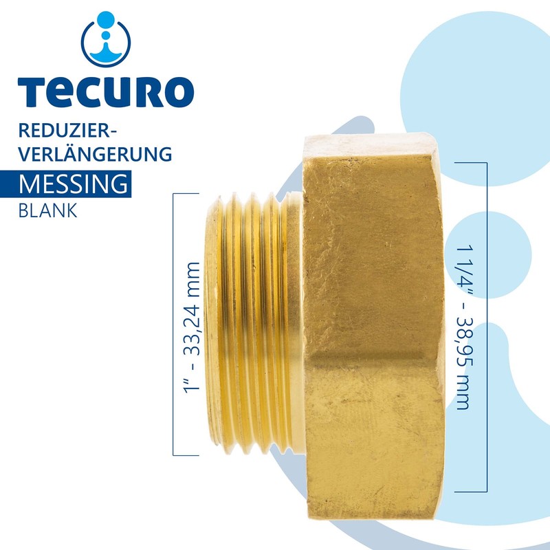 Reducer extension – outer x internal thread in untreated brass.