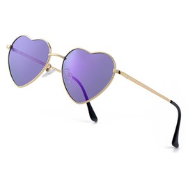 JOVAKIT Polarized Heart Sunglasses for Women Fashion Lovely Style Metal Frame UV400 Protection Lens (Gold/Purple Mirror)