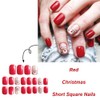 Christmas Press on Nails Short Square Red Fake Nails with