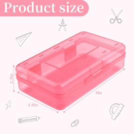 Pencil Box, Clear Pencil Case, Large Capacity Plastic Hard Pencils Case Crayon Box with Snap-Tight Lid Stackable for Kids Adult Student Pens Pencils School Supplies Storage Office Supplies, Pink