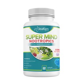 JeaKen Super Mind - Nootropics Cognitive Enhancer - Brain Boost Supplement with Natural Ingredients - Bacopa Monnieri - Rhodiola Rosea - Ginkgo Biloba - Vitamin B12-60 Vegan Capsules Made in USA