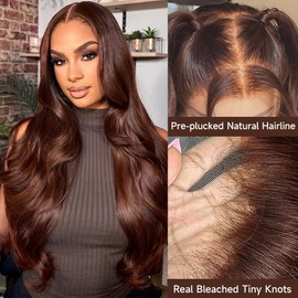 Chocolate Brown HD Lace Front Wig Human Hair 13x4 Body Wave Lace Front Wigs Human Hair Pre Plucked 4# Colored Brown Wig Human Hair 200 Density Chocolate Brown Human Hair Wig 32 Inch