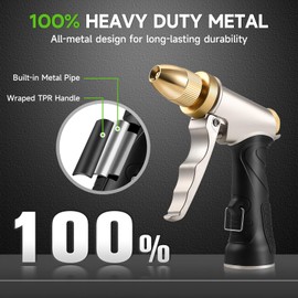 2Pack Garden Hose Nozzle, Upgraded Heavy Duty Metal Spray Nozzle, High Pressure Water Nozzle with Adjustable Patterns, 100% Metal Handheld Nozzle for Watering Plants, Car Washing, Patio, Pet