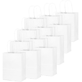 qiqee 26-Packs White Gift Bags with Handles Bulk 8.3"x3"x 6" Small Size Paper Bags Multiple Uses (Small Size)
