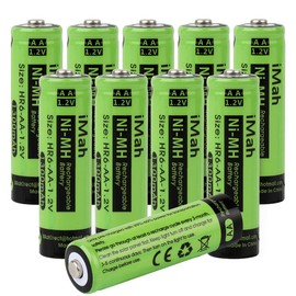 iMah 10-Pack AA Rechargeable Batteries for Solar Lights 1.2V 1300mAh Ni-MH, Also Work with Garden Lamps, Remotes, Mice and Other Household Devices