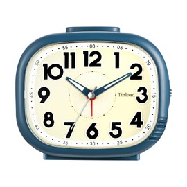 Tinload Loud Alarm Clock for Heavy Sleepers Adults, Silent No Ticking, Battery Operated, Glow in Dark dial, Lighted on Demand and Snooze(Blue)