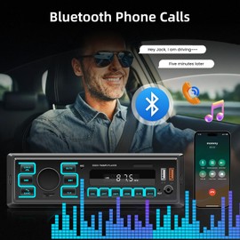 1 Din Autoradio mit Bluetooth - Bluetooth Autoradio mit UKW-Radio, Sprachsteuerung, APP-Speicherplatz, Freisprecheinrichtung, Abschaltspeicher, AUX/TF/USB-Eingang, Bunte Hintergrundbeleuchtung