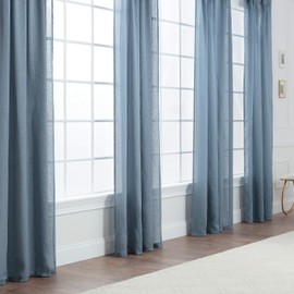 Chanasya Premium 2-Panel Faux Belgian Flax Textured Semi Sheer Curtains - for Windows Living Room Bedroom Patio - Partial Sheer Drapes for Privacy & Home Decor 52 x 96 Inches Long - Dark Blue