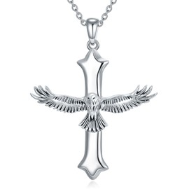 YFN Eagle Cross Pendant Necklace 925 Silver Eagle Cross Necklace Men's Jewellery Gift for Men Women, Sterling Silver
