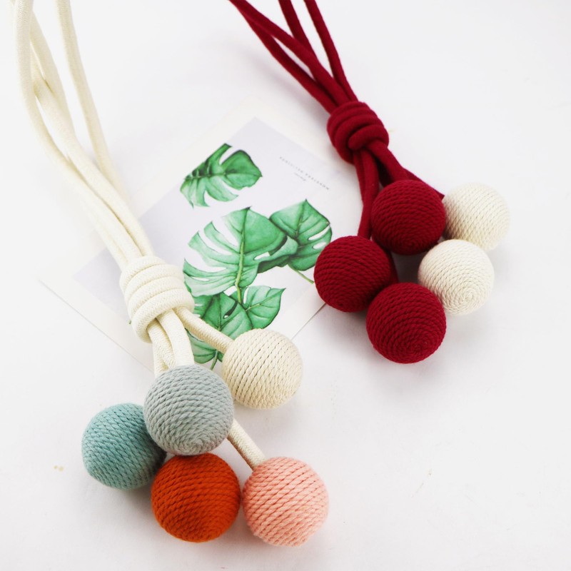 2 Packs Cute Hanging Ball Curtain Tiebacks Crochet Cotton Curtains