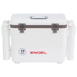 Engel UC19 19qt Leak-Proof, Air Tight, Fishing Drybox Cooler with Built-in Fishing Rod Holders, Also Makes The Perfect Small Hard Shell Lunchbox for Men and Women in White