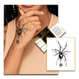 Ubica Temporary Tattoos Adult,Fake Tattoos,Realistic And Long-Lasting Non-Reflective,Waterproof For 1-2 Weeks,Spider Tattoo 3.5x3.8 Inches Black