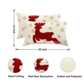 Tosleo Pack of 2 Christmas Cushion Covers 30 x 50 cm Christmas Cushion Cover Beige Polka Dot Red Deer Christmas Party Decorations Winter Holiday Soft Christmas Cushion Cover for Sofa Couch Bed Living