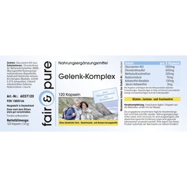 Fair & Pure® - Joint Complex - 120 Capsules - with Chondroitin - Glucosamine - MSM (Methylsulfonylmethane) - Hyaluronic Acid and Astaxanthin