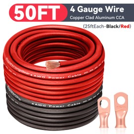 TOPSTRONGGEAR 4 Gauge Wire 25ft Black and 25ft Red Power Ground Wire-Copper Clad Aluminum CCA-True Spec and Soft Touch Cable, Electrical 4ga AWG 25 Feet