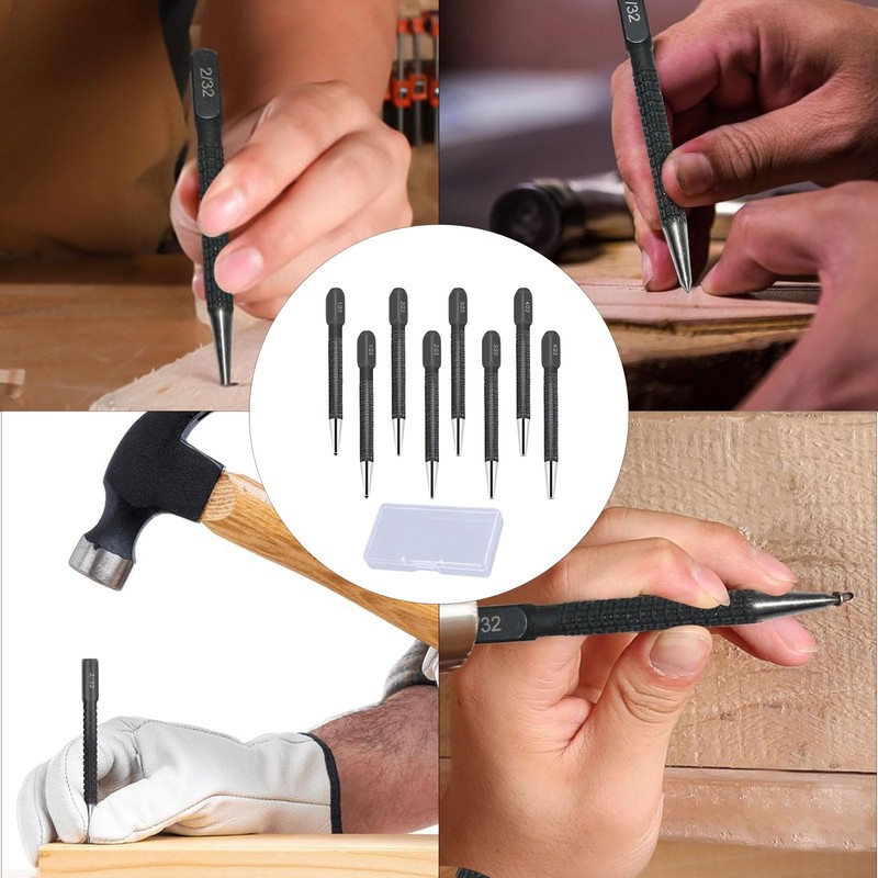 9PCS Centre Punch, Nail Punch Positioning Set for Positioning Center