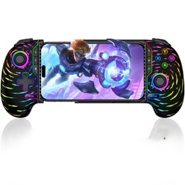 Smartphone Controller with 6-Color RGB Light, Luminous Wireless Connection for Both iOS/Android, Macro Function, Mobile Game Controller, Extendable, 3-Tier TURBO, 4-Tier Vibration, Compatible with