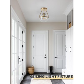 Bagood 8 Inch Mid Century Ceiling Light Modern Gold Semi Flush Mount Ceiling Light with Clear Glass Shade Globe Semi Flush Mount Ceiling Light Fixture for Bedroom Hallway Bathroom Foyer (Bulb Incl.)