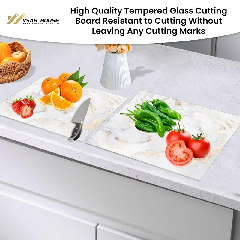 VSAR House Tempered Glass Cutting Boards for Kitchen, Set of