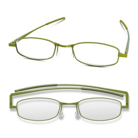 IF Compact Lenses Readers Slim Flat-Folding Unisex Reading Glasses - Olive,+1.5"