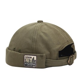 Quanhaigou Brimless Sailor Cap,Adjustable Rolled Cuff Skull Beanie Hats for Men Women Olive Green