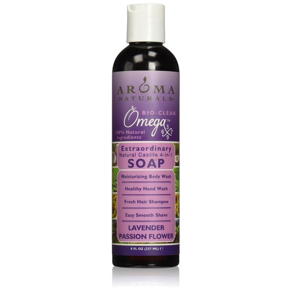 Aroma Naturals Extraordinary Natural 4-in-1 Castile Liquid Soap, Lavender Passion Flower, 8 Ounce