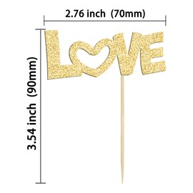 24Pcs Love Cupcake Toppers Glitter with Pink Bow Valentine's Day Cupcake Picks for Valentine's Day Theme Wedding Engagement Bridal Shower Birthday Party Supplies Gold