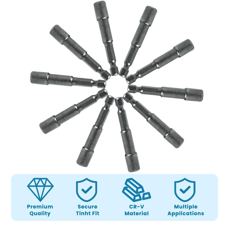 10 Pcs 1/4'' Hex Shank Magnetic Power Nut Driver Bit,