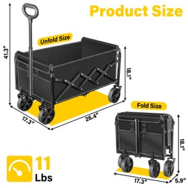 Wagons carts Foldable|Beach Wagon|360lbs.Wagon cart with Wheels Foldable|Collapsible Wagon with Wheels Folding|Portable Utility Wagon for Camping,Sports,Shopping,Travel,Black