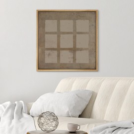 SIGNWIN Framed Canvas Print Wall Art Geometric Mid-Century Grunge Square Pattern Abstract Shape Illustrations Modern Art Decorative Relax Nordic for Living Room, Bedroom, Office - 16"x16" Natural