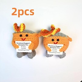 Crochet Dumpster Fire Toy, 2 Counts Emotional Support Dumpster Fire Plush Toy, Emotional Support Ornament for Easter Decoration Or Gift:_2pcs(orange)