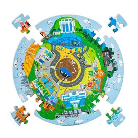 Bigjigs Toys Recycling Circular Floor Puzzle - 50 Piece (39.4cm x 39.4cm) Floor Puzzle for 3 4 5 year olds with Recycling & Renewable Energy Source Facts, Jigsaw Puzzles For Kids