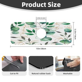 Faucet Draining Mat For Kitchen Sink, Green Leaves Diatom Mud Absorbent Drain Pad For Bathroom Kitchen Sink Splash Guard Drying Mat