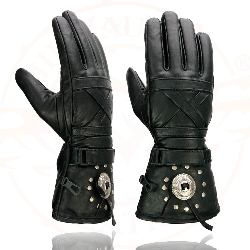Milwaukee Leather SH231 Men's Black Leather Warm Gauntlet Motorcycle Cold