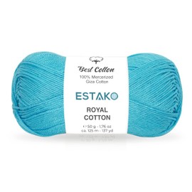 Estako Royal Cotton, 100% Mercerized Giza Cotton Yarn, Soft, Super Fino 1 for Crochet and Knitting 1.76 Oz (50g) / 137 Yrds (125m) (5080 - Turquoise)