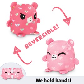 TeeTurtle - Plushmates - Pink Hearts Bear - Huggable and Soft Sensory Fidget Toy Stuffed Animals That Show Your Mood - Magnetic Reversible Plushies That Hold Hands When Happy!